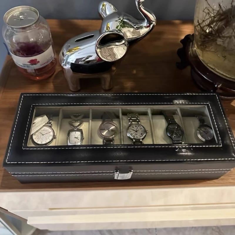 Watch Display Case for Men and Women , Fashion Watch Box Organizer Portable Watch Case Jewelry Organizer Storage Watch Storage Box With Lock, Watch Accessories Box 6 Slot PU Leather Watch Holder