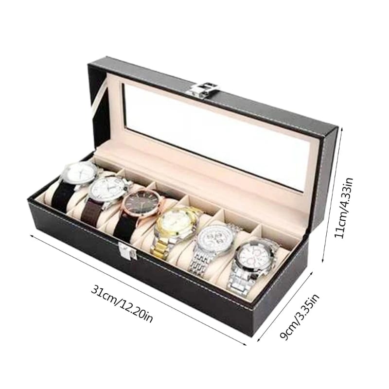 Watch Display Case for Men and Women , Fashion Watch Box Organizer Portable Watch Case Jewelry Organizer Storage Watch Storage Box With Lock, Watch Accessories Box 6 Slot PU Leather Watch Holder
