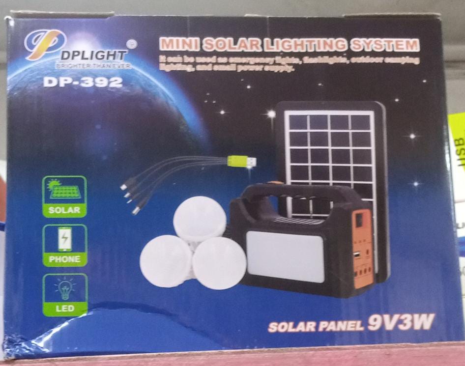 DP Solar Lighting System Kit With 3 LED Lights, Solar Panel, Power Cable And Multiple Phone Charger three bulbs-USB port-TF Card-music -Sport light-Bluetooth -TWS Link