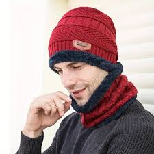 Mens Womens Winter Beanie Hat Scarf Set Warm Knit Hat Thick Fleece Lined Winter Cap Neck Warmer for Men Women