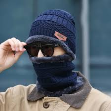 Mens Womens Winter Beanie Hat Scarf Set Warm Knit Hat Thick Fleece Lined Winter Cap Neck Warmer for Men Women