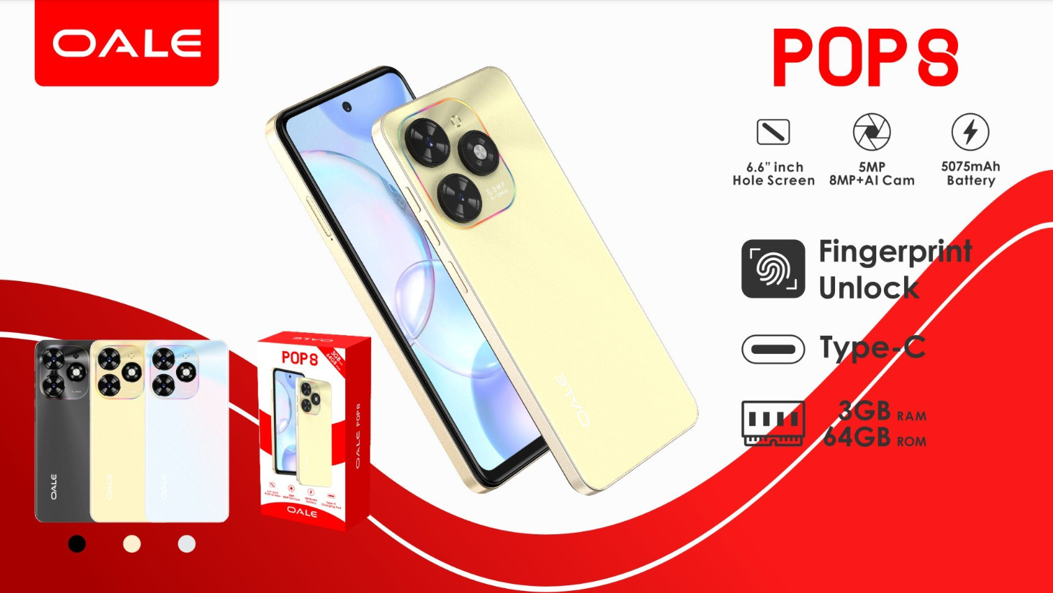 OALE POP8 Smartphone. 6.6-inch Screen, 3GB RAM, 64GB Internal Storage 5075mAh battery  Android  Smart Phone