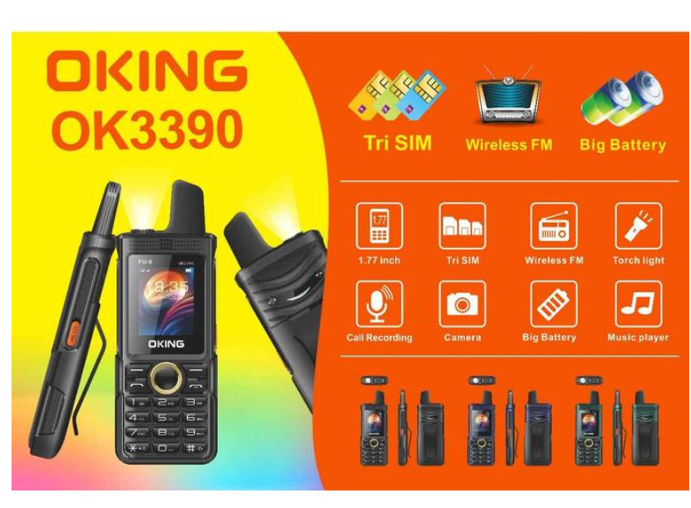 Oking OK3390 Cell Phone, 1.77" - Wireless FM - Tri SIM - Big Battery Feature Phones