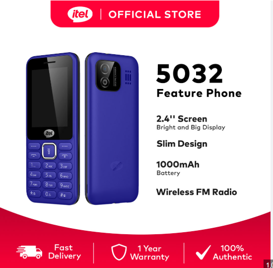 itel 5032 Basic Cellphone Original (Keypad) Ultra Slim 2.4" Screen | Wireless FM | 1000mAh | Type-C Featured Phones