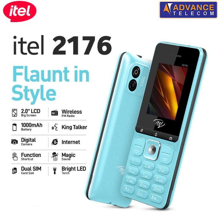 itel 2176 Basic Cellphone Original (Keypad) Ultra Slim 2.0 " Screen | Wireless FM | 1000mAh | Type-C King Voice Featured Phones