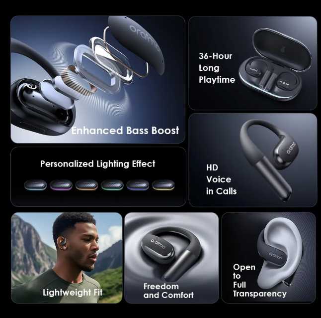 oraimo OpenArc Open-Ear  36-Hr Long Playtime Wireless  Bluetooth Earphones Earphones