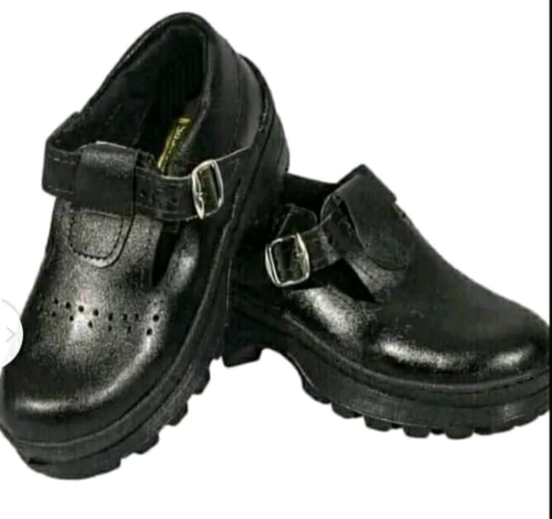 Girls/Kids Back To School Black Pure Genuine Leather School Children Shoes, High quality Durable With Hook and Loop Design,Without Laces, Good For all Weather