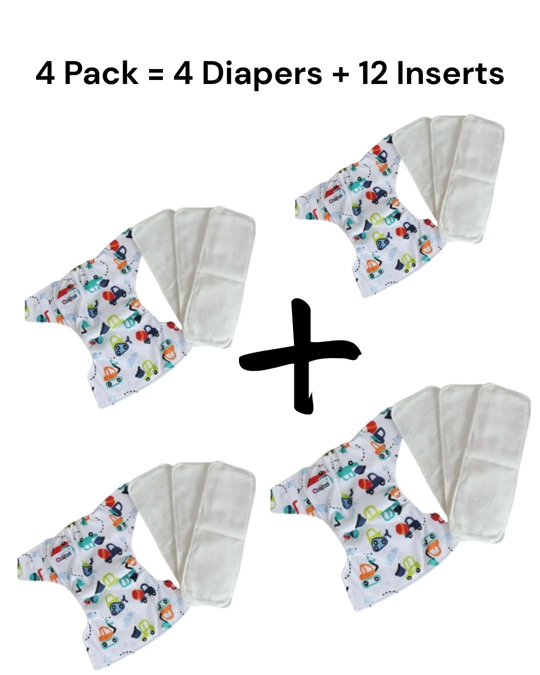 Reusable Baby Cloth Diaper Waterproof Adjustable Washable Nappy + 3 Inserts Breathable Unisex (0–3 Years, Up to 15kg)