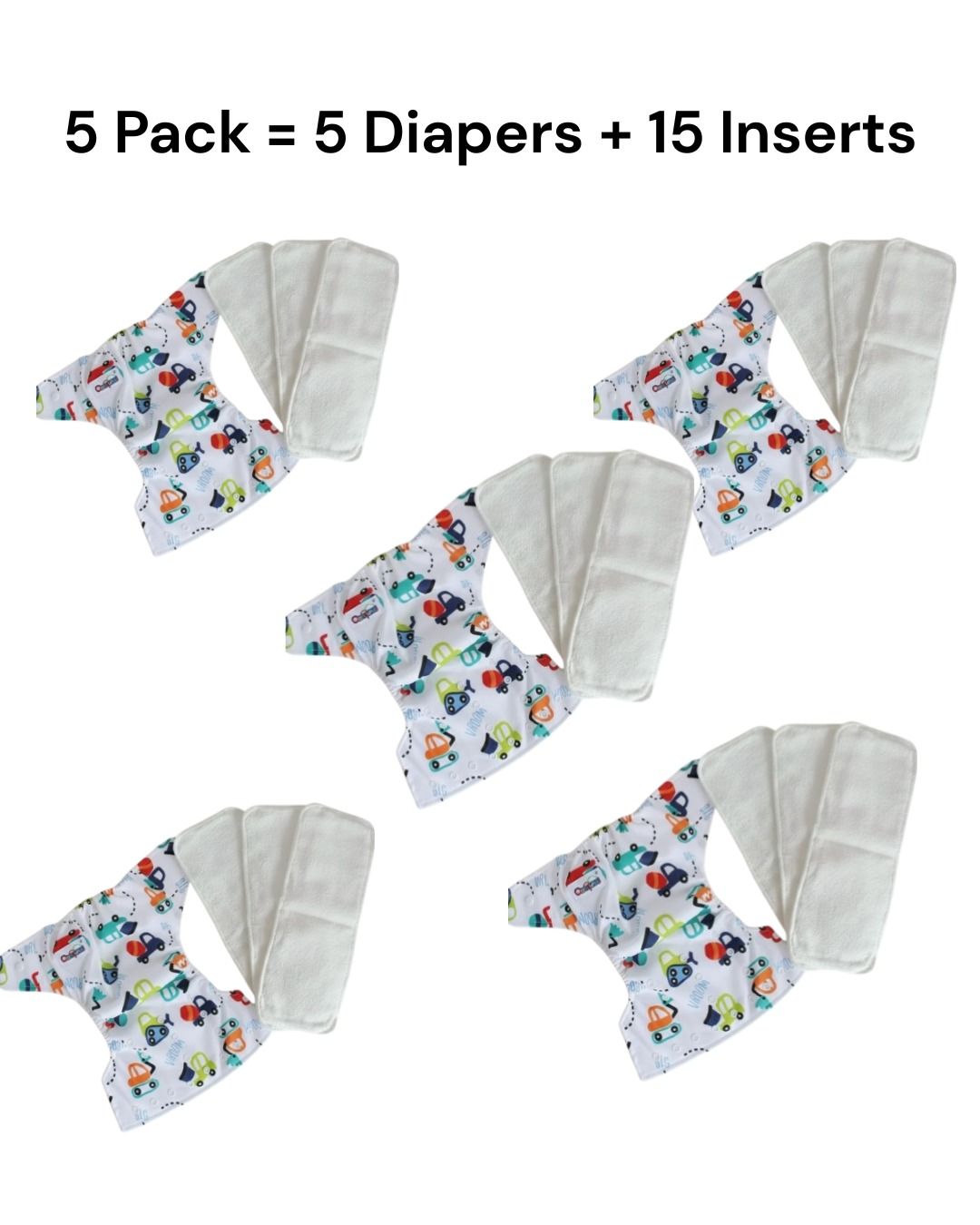 Reusable Baby Cloth Diaper Waterproof Adjustable Washable Nappy + 3 Inserts Breathable Unisex (0–3 Years, Up to 15kg)