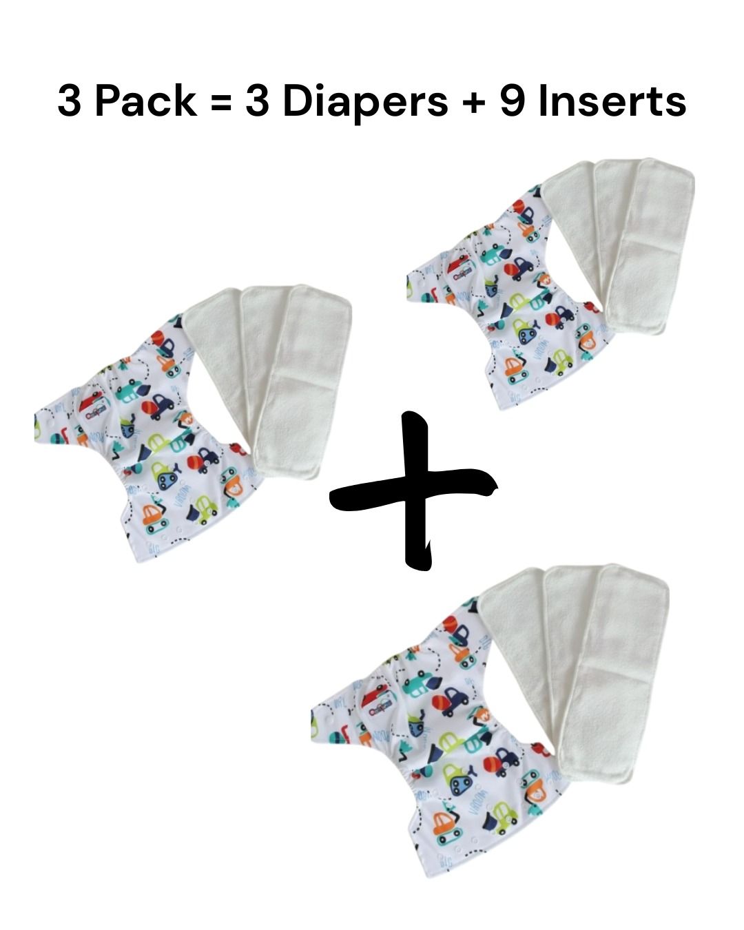 Reusable Baby Cloth Diaper Waterproof Adjustable Washable Nappy + 3 Inserts Breathable Unisex (0–3 Years, Up to 15kg)
