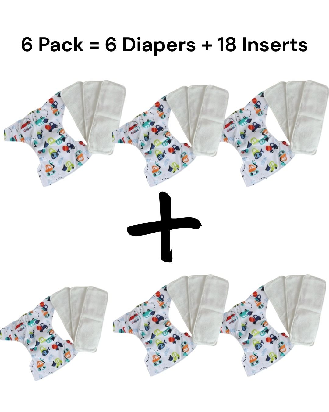 Reusable Baby Cloth Diaper Waterproof Adjustable Washable Nappy + 3 Inserts Breathable Unisex (0–3 Years, Up to 15k