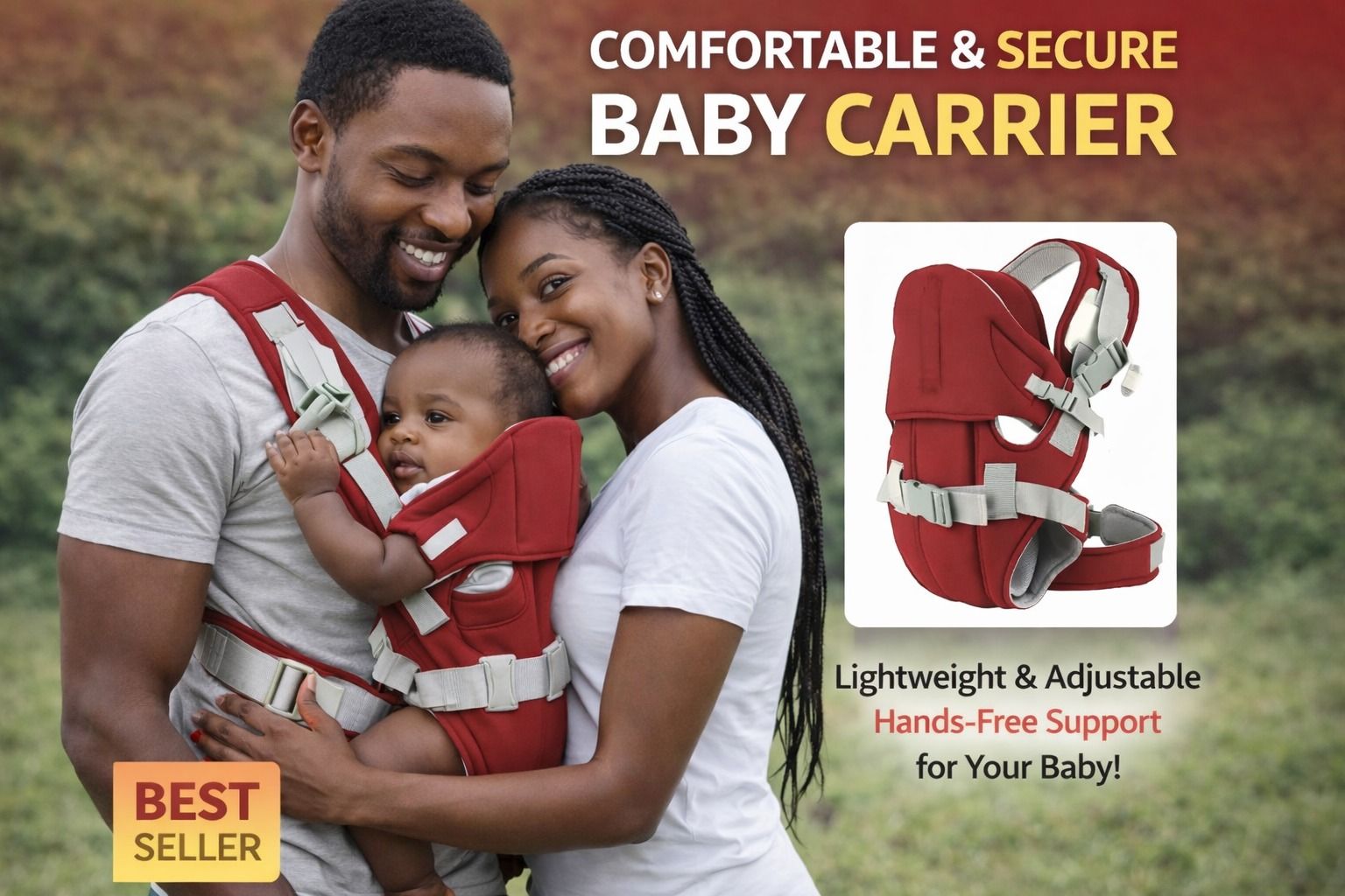 Bold Red Ergonomic Baby Carrier – Breathable, Adjustable | FREE Pair of Breast Pads