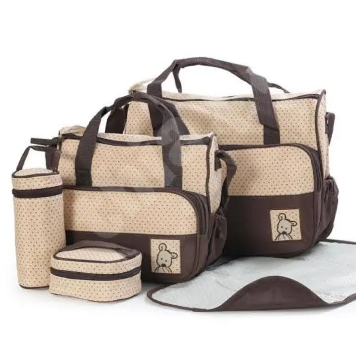 5 in 1 Baby Diaper Bag Set – Large Capacity Organizer with Bottle Holder, Food Bag, Nappy Pad & More | Durable, Stylish & Multi-Functional (Microfiber PVC)