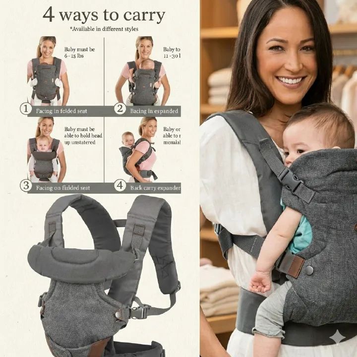 Infantino Flip Advanced 4-in-1 Baby Carrier – Ergonomic Adjustable Front & Back Carrier for Newborns & Toddlers, Soft, Breathable & Comfortable