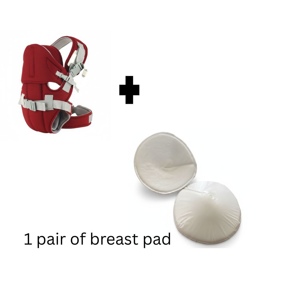 Bold Red Ergonomic Baby Carrier – Breathable, Adjustable | FREE Pair of Breast Pads