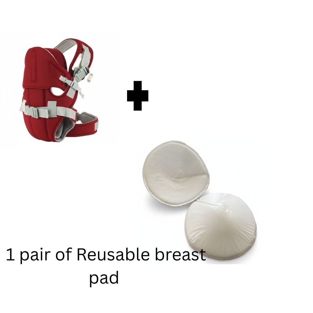 Bold Red Ergonomic Baby Carrier – Breathable, Adjustable | FREE Pair of Breast Pads