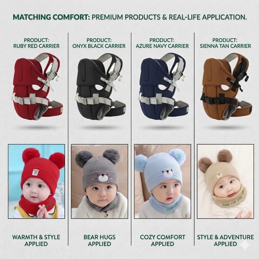 Ultra-Comfort Baby Carrier with  Matching Hat Set – Ergonomic, Safe & Stylish for New Parents (0–36 Months)