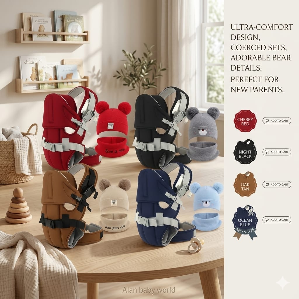 Ultra-Comfort Baby Carrier with  Matching Hat Set – Ergonomic, Safe & Stylish for New Parents (0–36 Months)