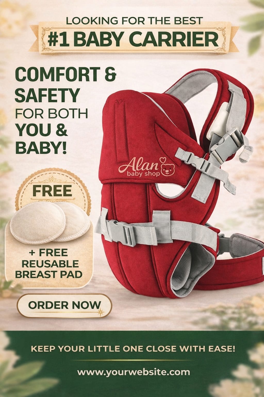 Bold  Ergonomic Baby Carrier – Breathable, Adjustable | FREE Pair of Breast Pads