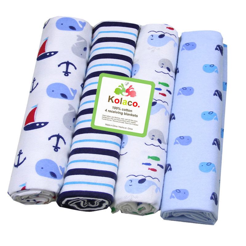 Fashion 4PC Lovely Cotton Baby Shawl Set | Soft Flannel Receiving Blankets for Newborn Baby Boy | Multi-purpose Warm Swaddle Wraps | Gentle Cotton Baby Bedding Gift Set