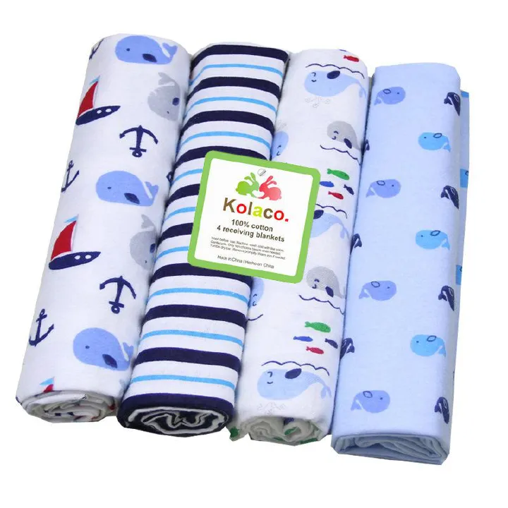 Fashion 4PC Lovely Cotton Baby Shawl Set | Soft Flannel Receiving Blankets for Newborn Baby Boy | Multi-purpose Warm Swaddle Wraps | Gentle Cotton Baby Bedding Gift Set