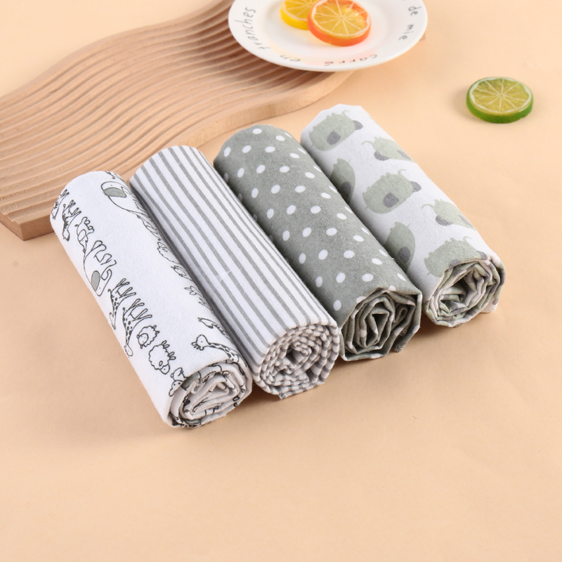 Fashion 4PC Lovely Cotton Baby Shawl Set | Soft Flannel Receiving Blankets for Newborn Baby Boy | Multi-purpose Warm Swaddle Wraps | Gentle Cotton Baby Bedding Gift Set