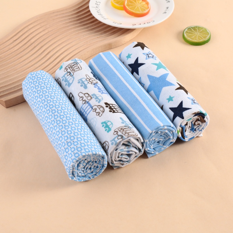 Fashion 4PC Lovely Cotton Baby Shawl Set | Soft Flannel Receiving Blankets for Newborn Baby Boy | Multi-purpose Warm Swaddle Wraps | Gentle Cotton Baby Bedding Gift Set