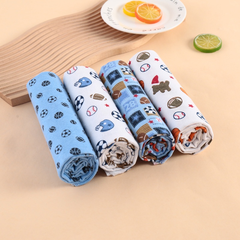 Fashion 4PC Lovely Cotton Baby Shawl Set | Soft Flannel Receiving Blankets for Newborn Baby Boy | Multi-purpose Warm Swaddle Wraps | Gentle Cotton Baby Bedding Gift Set