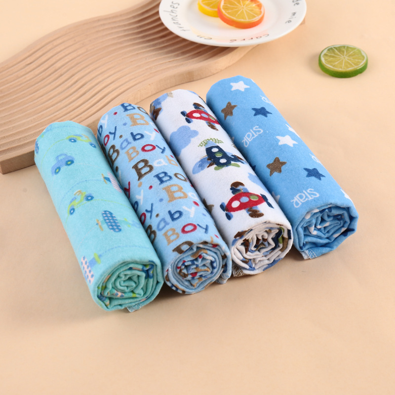 Fashion 4PC Lovely Cotton Baby Shawl Set | Soft Flannel Receiving Blankets for Newborn Baby Boy | Multi-purpose Warm Swaddle Wraps | Gentle Cotton Baby Bedding Gift Set