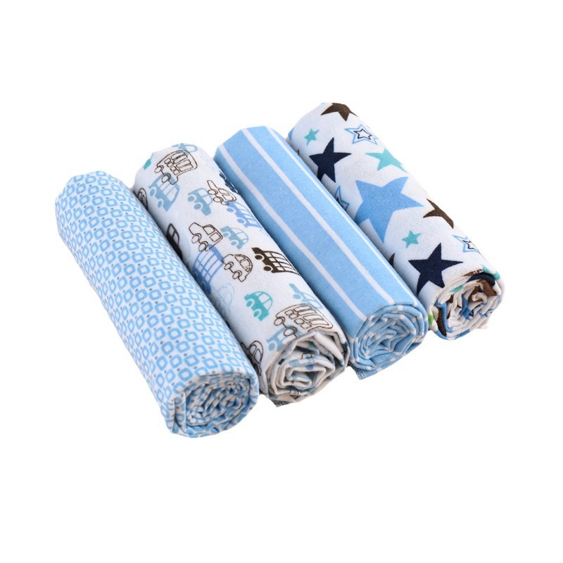 Fashion 4PC Lovely Cotton Baby Shawl Set | Soft Flannel Receiving Blankets for Newborn Baby Boy | Multi-purpose Warm Swaddle Wraps | Gentle Cotton Baby Bedding Gift Set