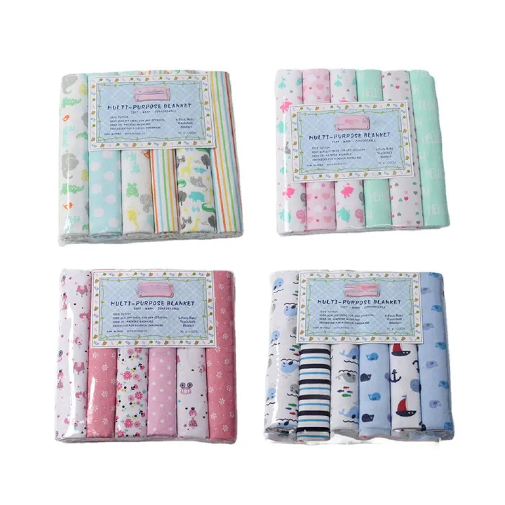 Fashion 6PACK Lovely Cotton Baby Shawl Set | Soft Flannel Receiving Blankets for Newborn Baby Boy | Multi-purpose Warm Swaddle Wraps | Gentle Cotton Baby Bedding Gift Set