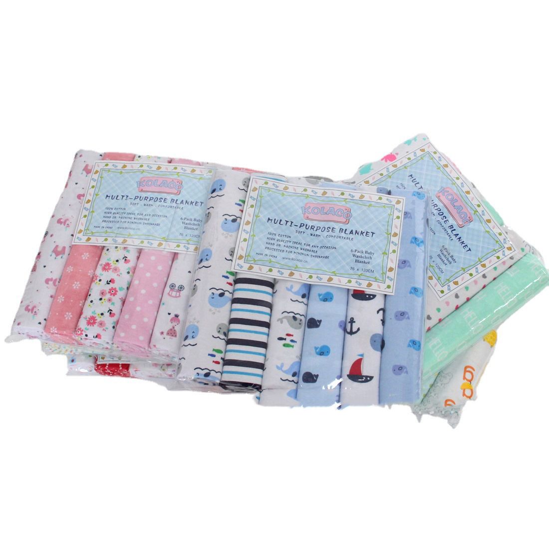 Fashion 6PACK Lovely Cotton Baby Shawl Set | Soft Flannel Receiving Blankets for Newborn Baby Boy | Multi-purpose Warm Swaddle Wraps | Gentle Cotton Baby Bedding Gift Set
