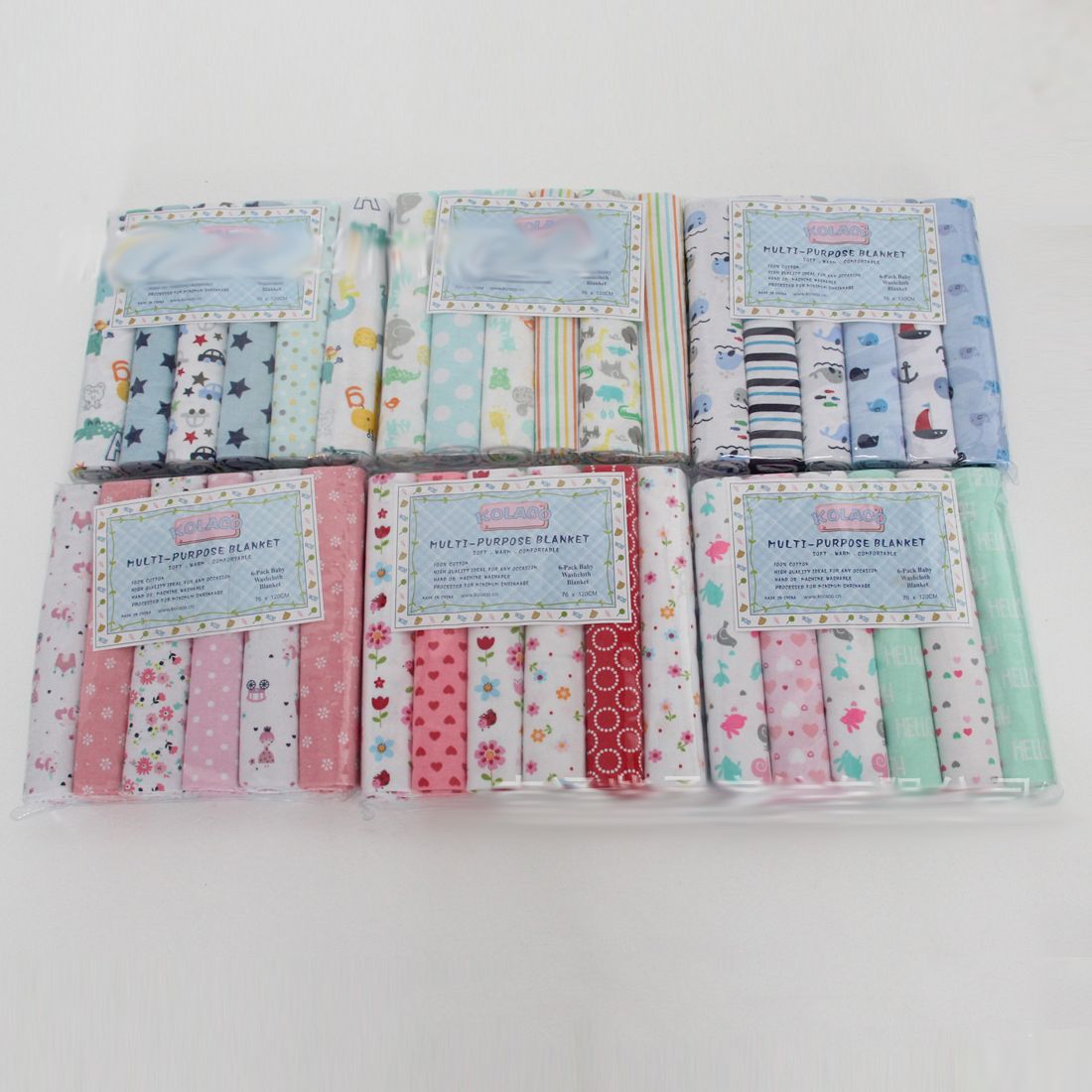 Fashion 6PACK Lovely Cotton Baby Shawl Set | Soft Flannel Receiving Blankets for Newborn Baby Boy | Multi-purpose Warm Swaddle Wraps | Gentle Cotton Baby Bedding Gift Set