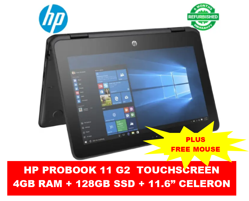 (Anniversary Offer!) Refurbished HP PROBOOK 11 G2 CELERON 4GB RAM / 128GB SSD 2 In 1 Laptop Touchscreen X360 Windows 10 Pro Plus Free Mouse Computer Notebook