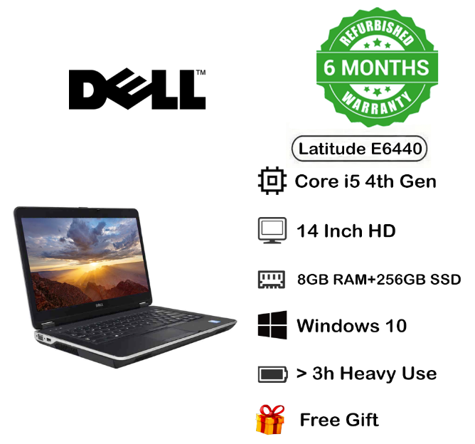 (FREE MOUSE) REFURBISHED LAPTOP DELL LATITUDE E6440 CORE I5 8RAM 256GB SSD ,INSTALLED WINDOWS 10 PRO ,OFFICE 2019 ACTIVATED, 14" INCH+FREE MOUSE