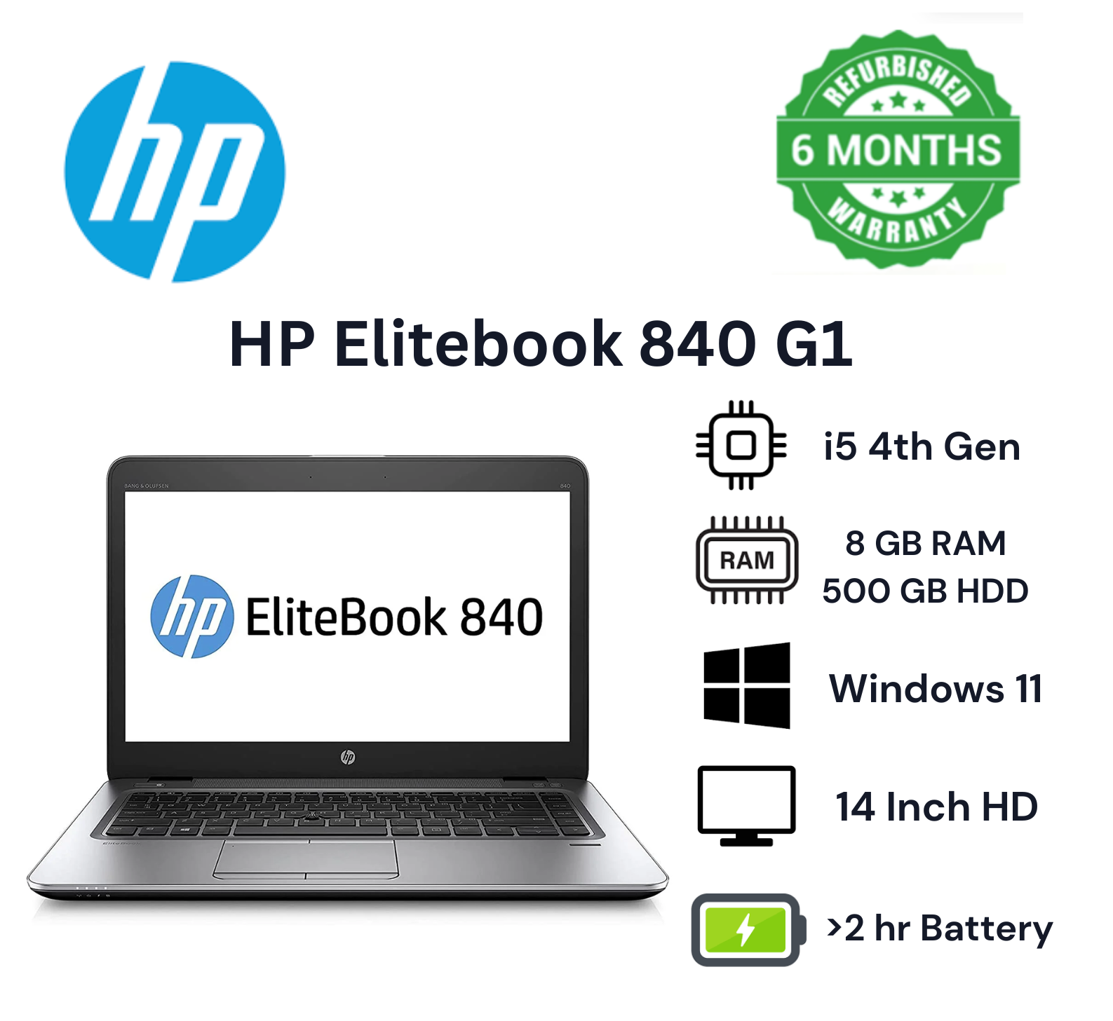 ( FREE BAG)HP EliteBook 840 G1 | Core i5 | 8GB RAM | 500GB HDD | Refurbished Cheap Laptop Computer | Notebook Black 14 inch