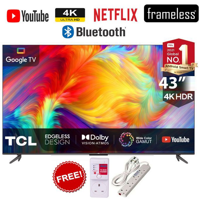 TCL 43" Inch-P635-BLUETOOTH-ENABLED ULTRA HD 4K-Smart & Digital ANDROID/GOOGLE TELEVISION-NETFLIX-YOUTUBE+2 YEARS WARRANTY+FREE EXTENSION+TV GUARD