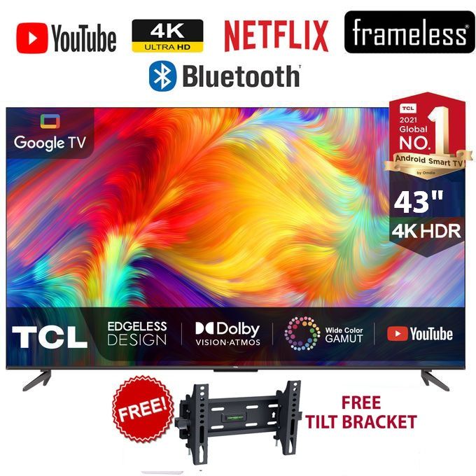 TCL 43" Inch-P635-BLUETOOTH-ENABLED ULTRA HD 4K-Smart & Digital ANDROID/GOOGLE TELEVISION-NETFLIX-YOUTUBE+2 YEARS WARRANTY+FREE TILT WALL BRACKET