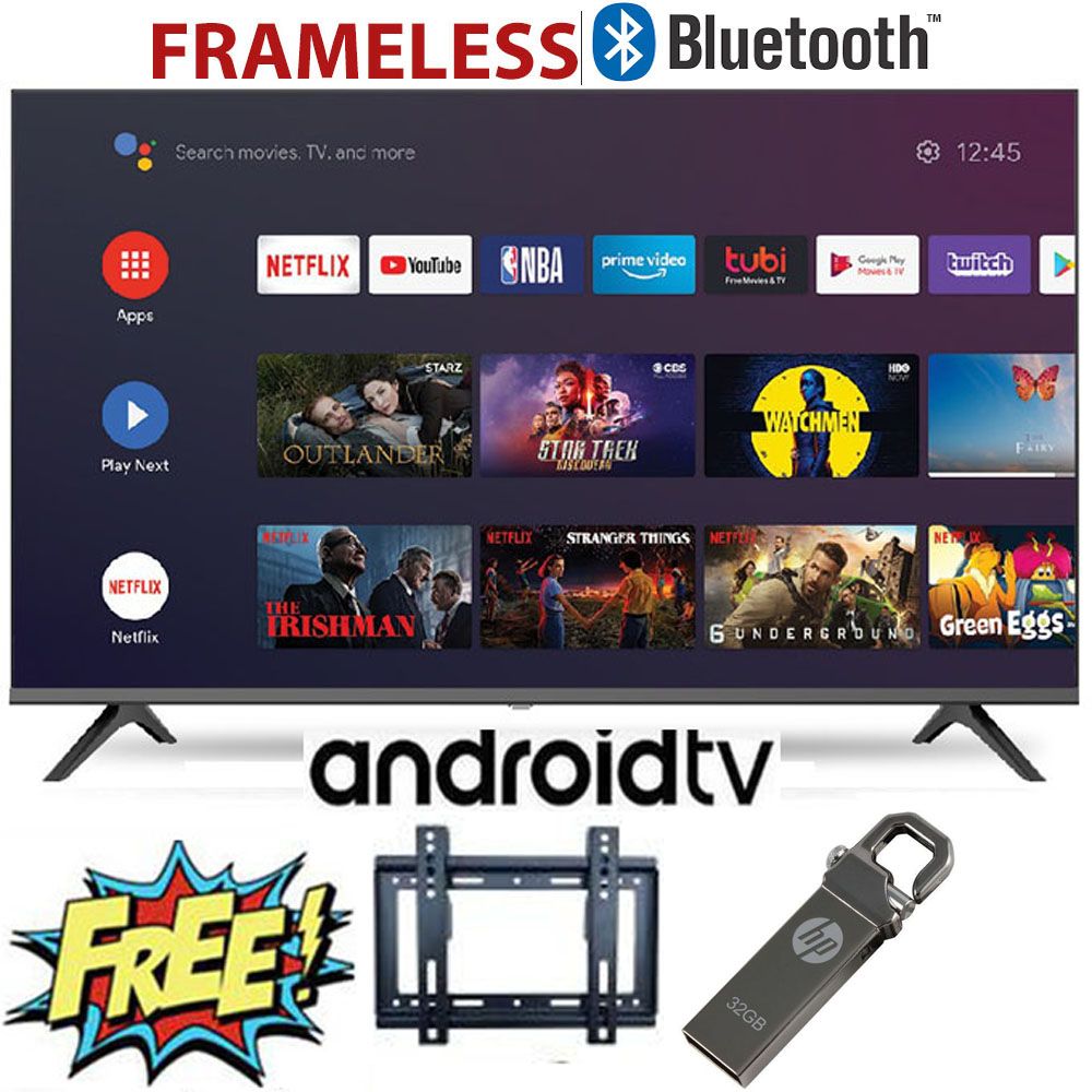 Vision Plus VP8843SF 43" Inch BLUETOOTH -ENABLED Television Frameless FHD Smart Android TV+FREE WALL BRACKET+32G FLASH DISK