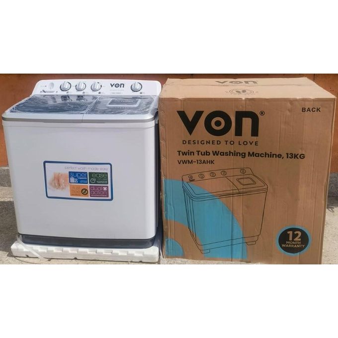 VON VWM-13AHK-13KgTwin Tub Washing Machine-Semi -Automatic+2 YEARS WARRANTY