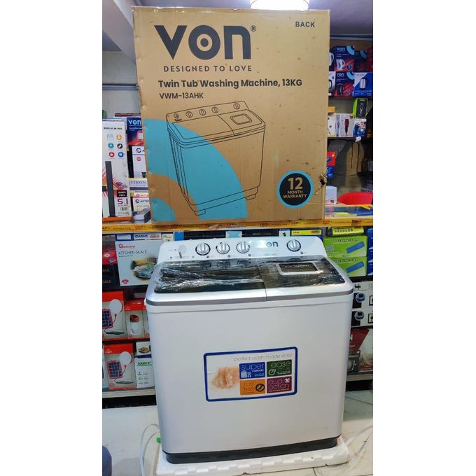 VON VWM-13AHK-13KgTwin Tub Washing Machine-Semi -Automatic+2 YEARS WARRANTY