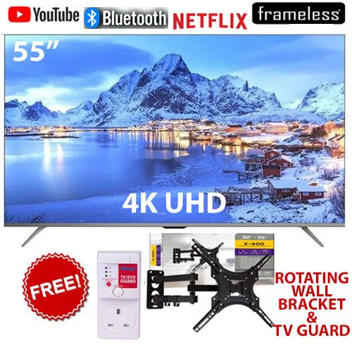 Vitron HTC5568S,55" inch FRAMELESS- 4K ULTRA HD Smart& Digital - Android 11 TV, Netflix, Youtube Bluetooth+360 BRACKET+TV GUARD+14 MONTHS WARRANTY