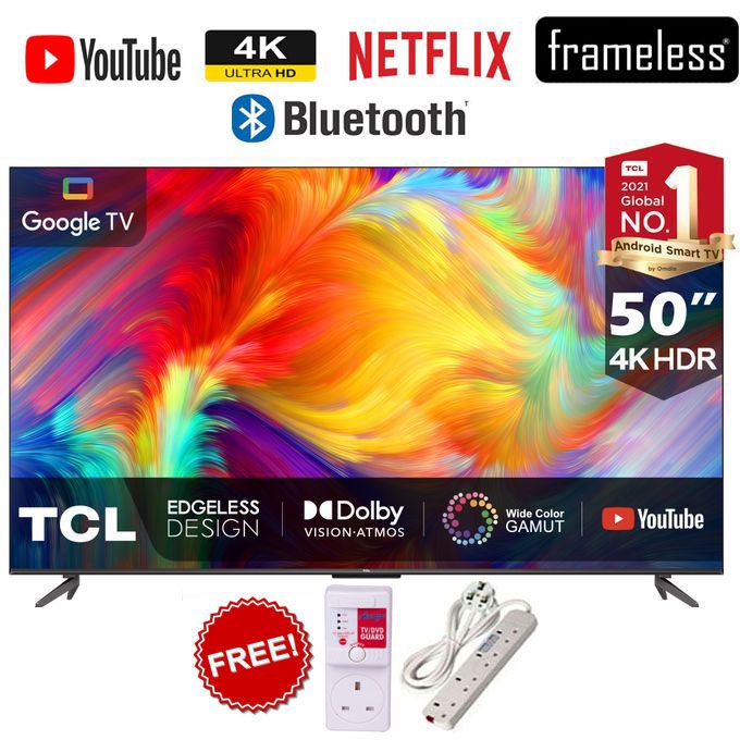 TCL 50" Inch, P635, 4K HDR Google/Android TV,BLUETOOTH-ENABLED+FREE TV GUARD+EXTENSION