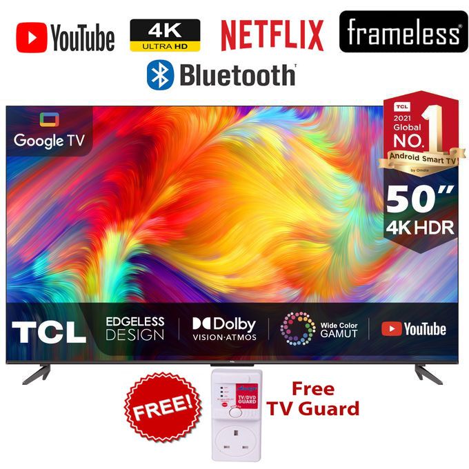 TCL 50" Inch,4K HDR Google TV - BLUETOOTH-ENABLED/ANDROID TV,NETFLIX,VOICE CONTROL+FREE POWER GUARD+2 YEARS WARRANTY