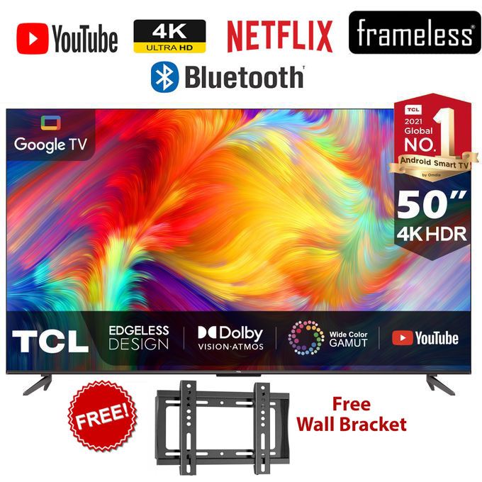 TCL 50" Inch,4K HDR Google TV - BLUETOOTH-ENABLED/ANDROID TV,NETFLIX,VOICE CONTROL+FREE WALL BRACKET