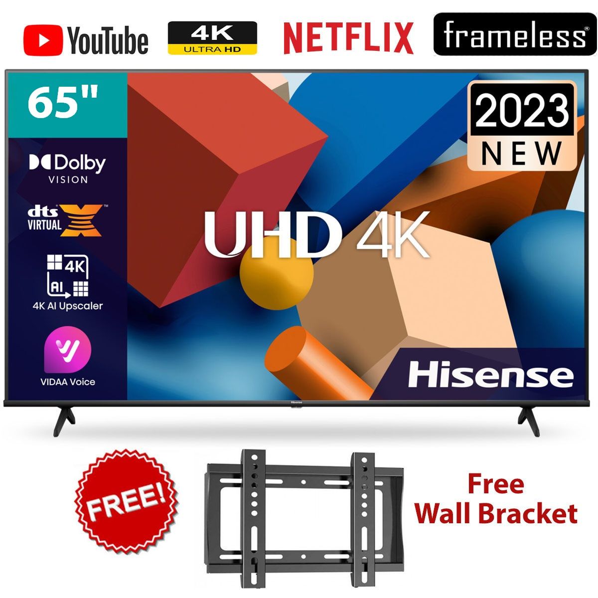 Hisense 65A6- 65" Inch,ULTRA HD 4K,SMART TV,BLUETOOTH 5.0-LATEST MODEL,VIDAA OS+2YRS WARRANTY