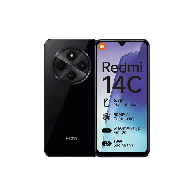 XIAOMI Redmi 14C, 6.88" (4GB RAM+128GB Storage) (Dual Sim) 5160mAh - Black+2 YEARS WARRANTY