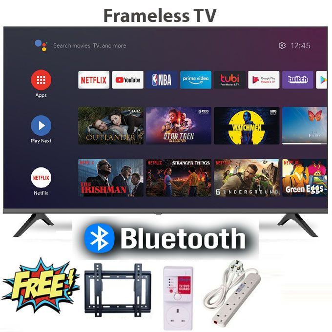 VISION PLUS 32" inch VP8832SF FRAMELESS HD Smart Android TV BLUETOOTH-ENABLED,GOOGLE PLAY/HDMI/USB,NETFLIX,YOUTUBE Inbuilt decoder DVBT2/S2 Screen Share +3 FREE ACCESSORIES