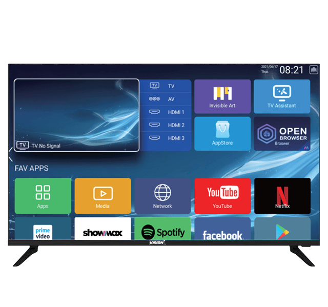 VISION PLUS 43" inch VP8843SF FRAMELESS HD Smart Android TV BLUETOOTH-ENABLED,GOOGLE PLAY/HDMI/USB,NETFLIX,YOUTUBE Inbuilt decoder DVBT2/S2 Screen Share +7 FREE GIFTS