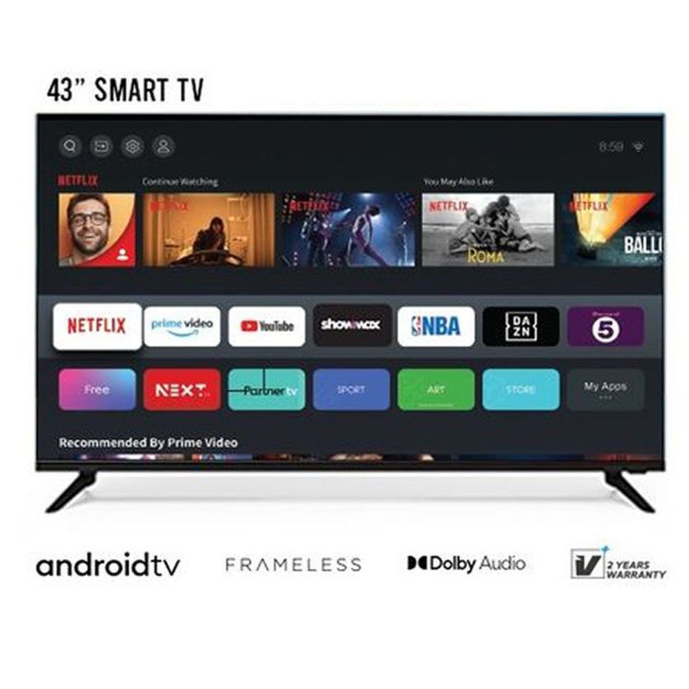 VISION PLUS 43" inch VP8843SF FRAMELESS HD Smart Android TV BLUETOOTH-ENABLED,GOOGLE PLAY/HDMI/USB,NETFLIX,YOUTUBE Inbuilt decoder DVBT2/S2 Screen Share +7 FREE GIFTS